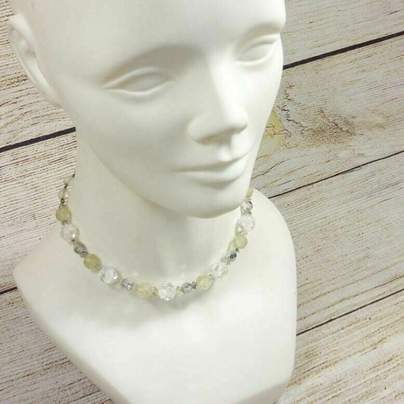 Women White/Clear Beads Necklace &  Silver Color Clips Earrings Set Gift for Her - Picture 7 of 12